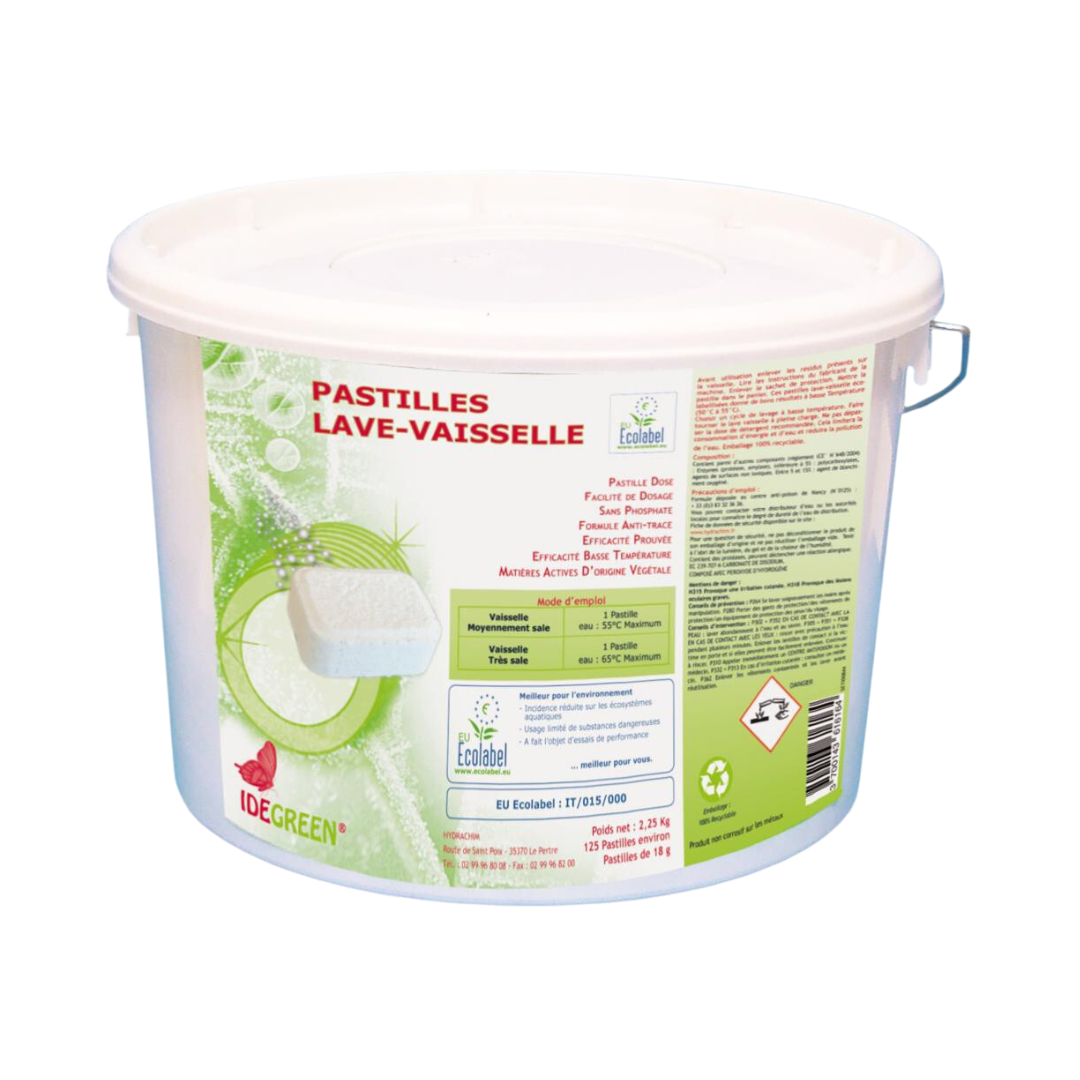 Pastilles professionnelles lave vaisselle ecologique - Seau de 125 pastilles