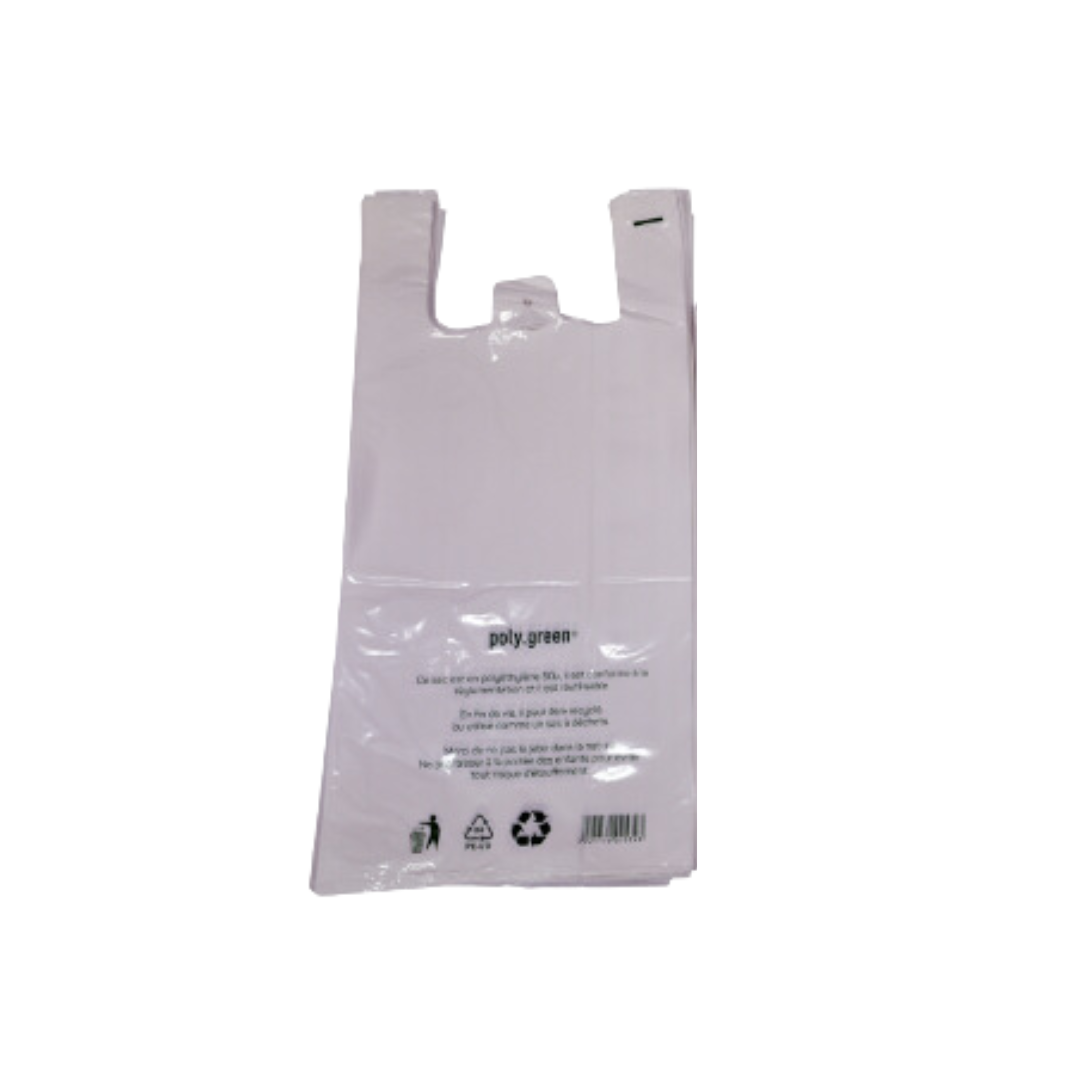 Sac bretelle plastique blanc - 26 x 45 cm - Colis de 500 sacs